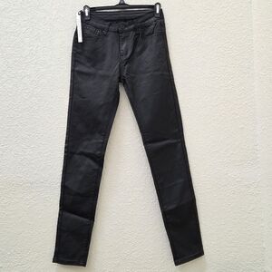 Denim: Classic Black Faux Leather Skinny Pants